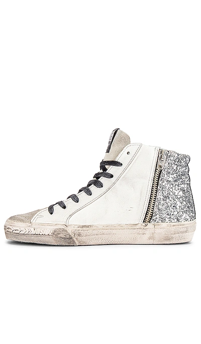 Shop Golden Goose Slide Snaker In White, Silver Glitter & Fuchsia Star