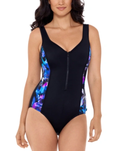 Shop Reebok Graphic Layers Floral One-piece Swimsuit Women's Swimsuit In Purple Multi