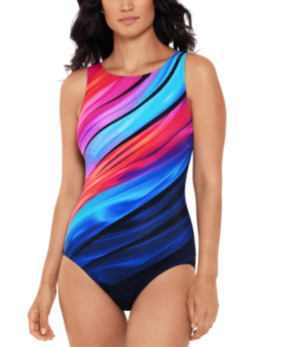 Shop Reebok Marvel Attraction Printed One-piece Swimsuit Women's Swimsuit In Multi