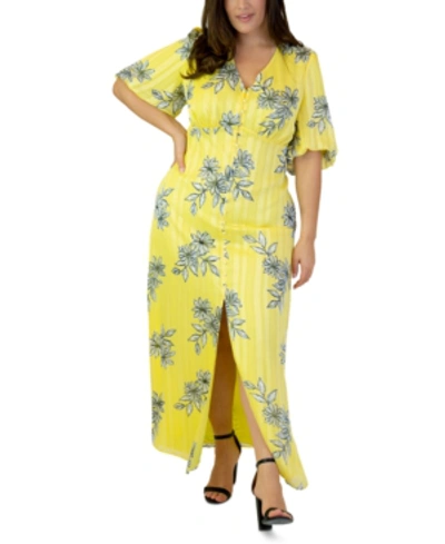 Shop Maree Pour Toi Plus Size Bubble-sleeve Maxi Dress In Yellow
