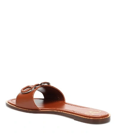 Shop Valentino Vlogo Leather Slides In Brown