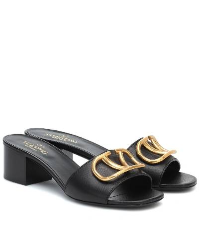 Shop Valentino Vlogo Leather Sandals In Black