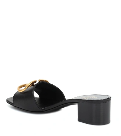 Shop Valentino Vlogo Leather Sandals In Black