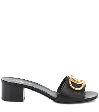 Shop Valentino Vlogo Leather Sandals In Black