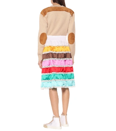Shop Prada Lace-trimmed Silk Midi Skirt In Multicoloured