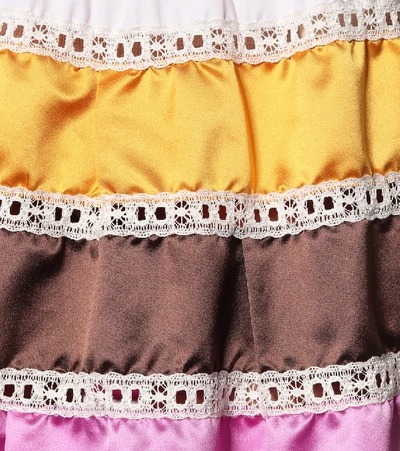 Shop Prada Lace-trimmed Silk Midi Skirt In Multicoloured