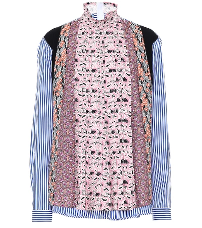 Shop Prada Printed Crêpe And Cotton Blouse In Multicoloured