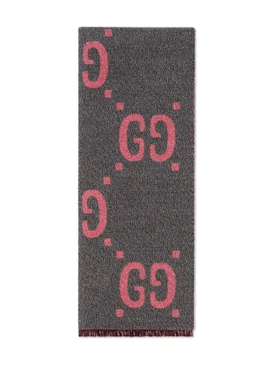 Shop Gucci Multicolor Women's Gg Jacquard Wool Silk Scarf In Grey