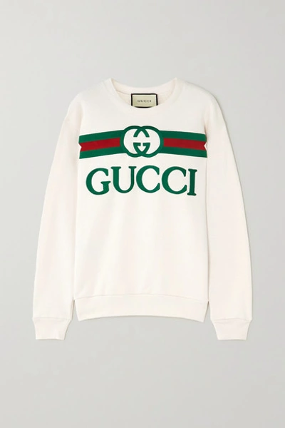 Shop Gucci Oversized Embroidered Cotton-jersey Sweatshirt In Ivory