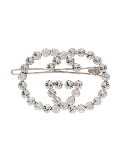 Shop Gucci Silver Women's Double Gg Embellished Hair Pin In White