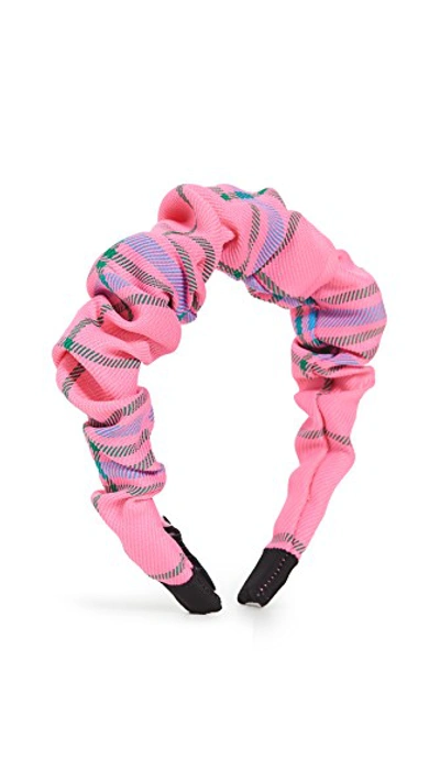 Shop Tanya Taylor Ruched Headband In Hot Pink Multi