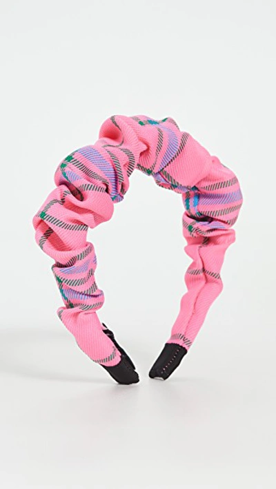 Shop Tanya Taylor Ruched Headband In Hot Pink Multi