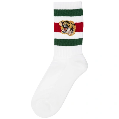 Shop Gucci Dragon Garden Knee High Socks In Bianco