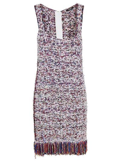 Shop Balmain Fringed Tweed Dress In Gcs Blanc/multico