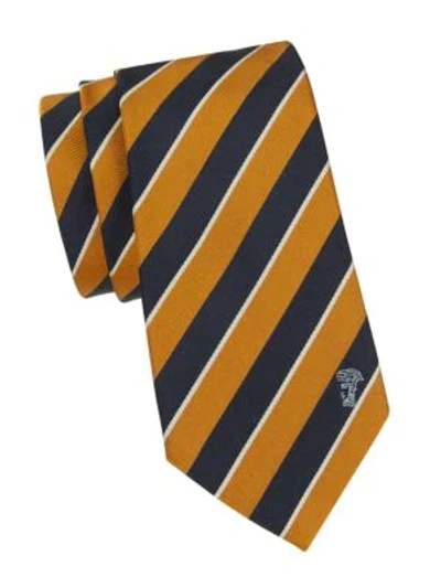 Shop Versace Men's Stripe Silk Tie In Navy Yellow