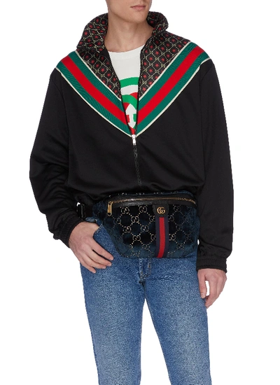 Shop Gucci 'gg' Velvet Belt Bag In Blue
