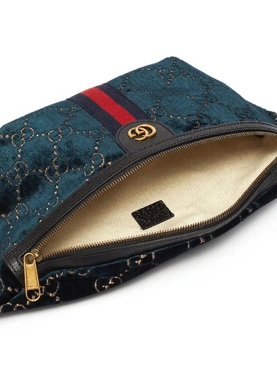 Shop Gucci 'gg' Velvet Belt Bag In Blue