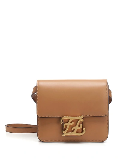 Shop Fendi Ff Karligraphy Shoulder Bag In Beige