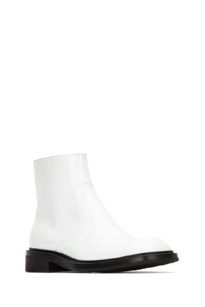 Shop Prada Round Toe Zipped Ankle Boots In White