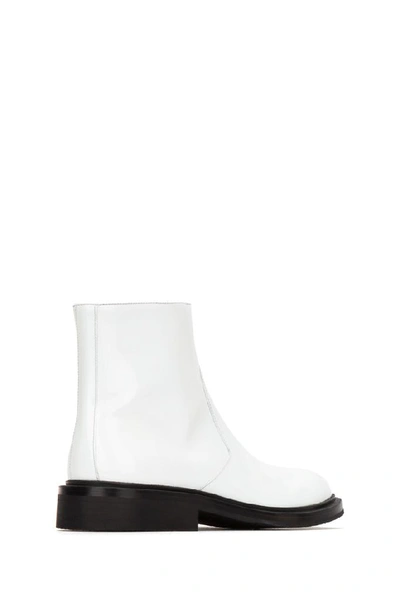 Shop Prada Round Toe Zipped Ankle Boots In White