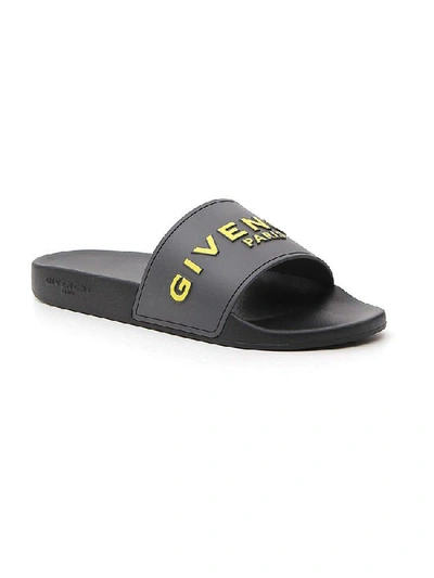 Shop Givenchy Logo Slides In Grey/yellow