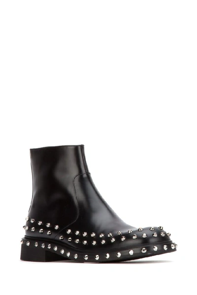 Shop Prada Studded Ankle Boots In Black