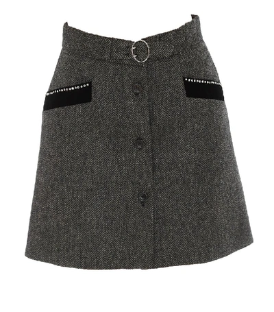 Shop Miu Miu Belted Button Front A Line Skirt In Grey