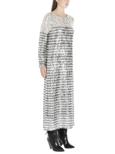 Shop In The Mood For Love Beth Sequin Striped Dress In Silver