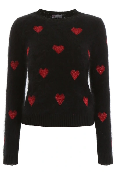 Shop Red Valentino Hearts Motif Sweater In Black