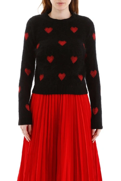 Shop Red Valentino Hearts Motif Sweater In Black