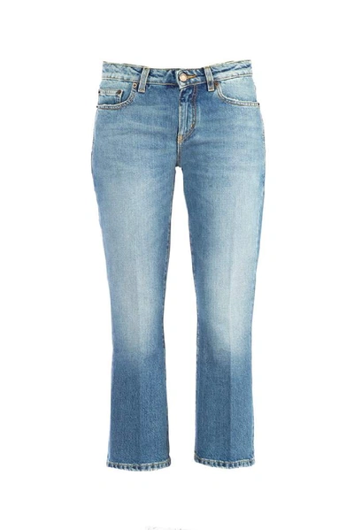 Shop Saint Laurent Cropped Low Waist Jeans In Blue