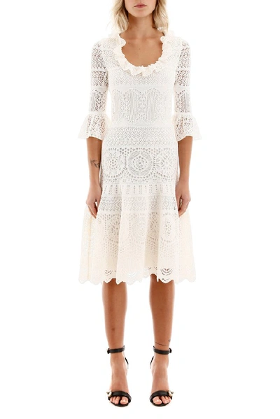 Shop Alexander Mcqueen Lace Midi Dress In White