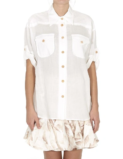 Shop Zimmermann Super Eight Safari Shirt In Ivory