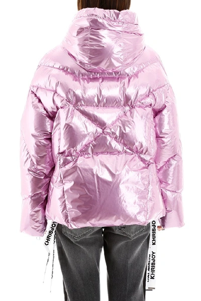 Shop Khrisjoy Logo Print Drawstring Hooded Puffer Jacket In Pink