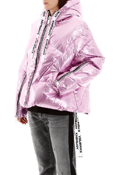 Shop Khrisjoy Logo Print Drawstring Hooded Puffer Jacket In Pink