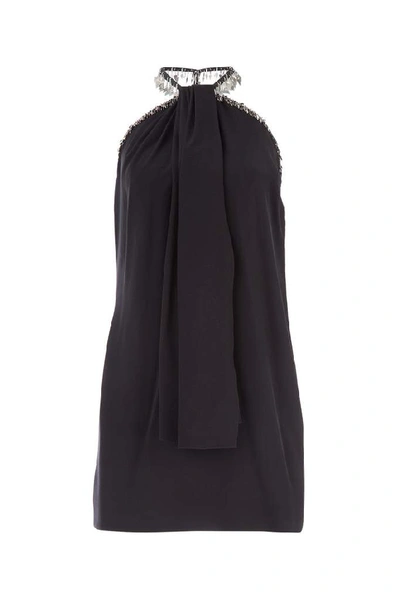 Shop Saint Laurent Halter Neck Fitted Draped Dress In Black