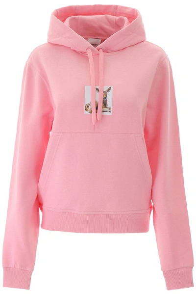 Shop Burberry Deer Printed Hoodie In Pink