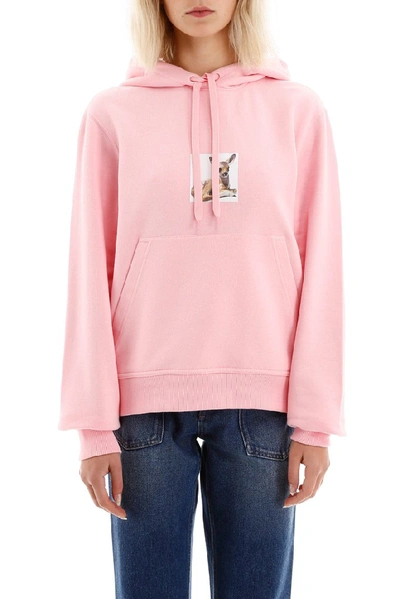 Shop Burberry Deer Printed Hoodie In Pink