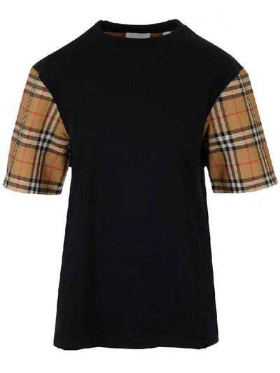 Shop Burberry Check Panelled Sleeves T-shirt In Multi