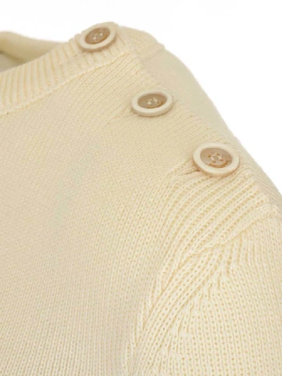 Shop Saint Laurent Marine Striped Button Detail Sweater In White