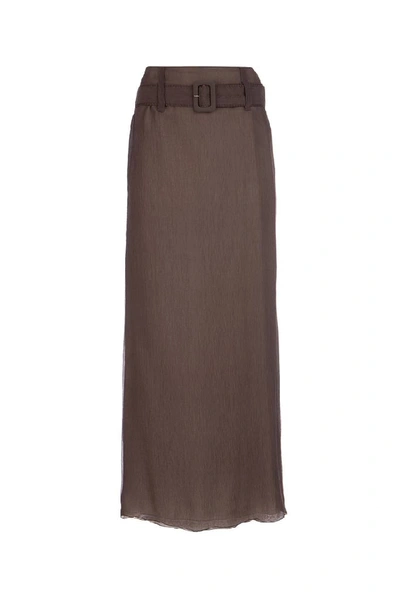 Shop Prada Belted Maxi Skirt In Brown