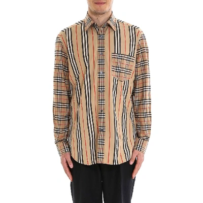 Shop Burberry Patchwork Checked Shirt In Beige