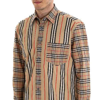 Shop Burberry Patchwork Checked Shirt In Beige