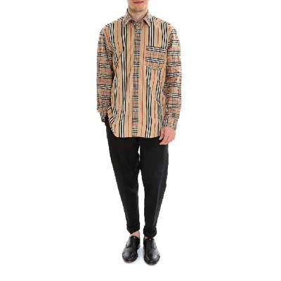 Shop Burberry Patchwork Checked Shirt In Beige