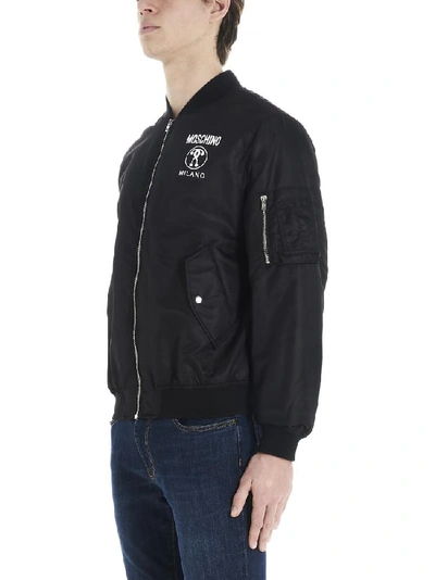 Shop Moschino Logo Printed Bomber Jacket In Black