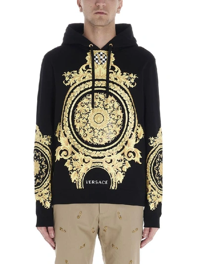 Shop Versace Baroque Motif Printed Hoodie In Black