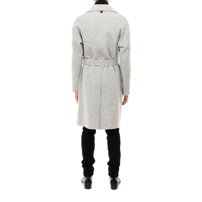 Shop Hevo Single Breasted Belted Coat In Grey