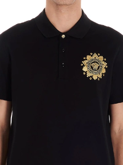 Shop Versace Medusa Embroidered Polo Shirt In Black