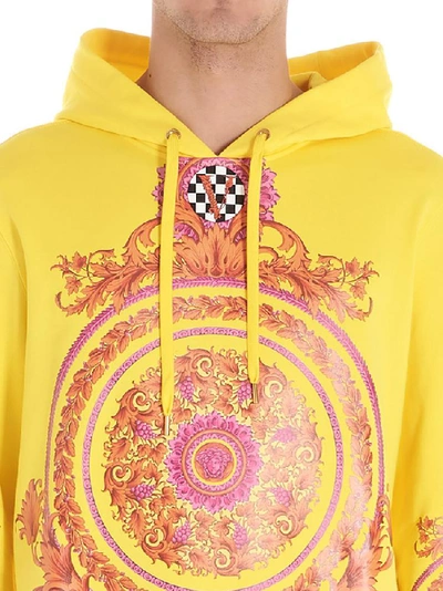 Shop Versace Baroque Motif Printed Hoodie In Yellow