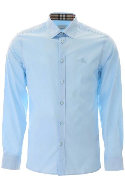 Shop Burberry Logo Embroidered Shirt In Blue